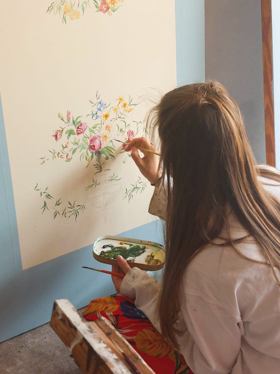 Peinture florale en cours
